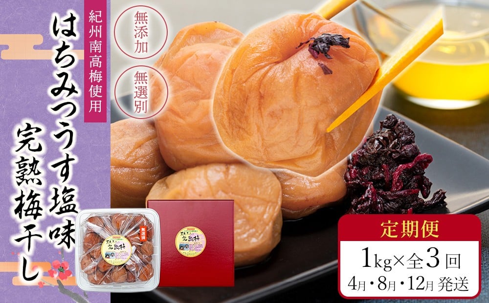 
            【定期便（4月・8月・12月）全3回お届け】 紀州南高梅使用 はちみつうす塩味完熟梅干し 無選別1kg ［TM215］
          