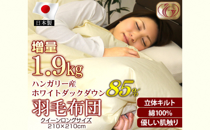 
            羽毛布団【QL（クイーンロング）】ハンガリー産ホワイトダックダウン85％ 無地[№5616-1020]
          