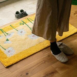 玄関マット イノセントデイジー 45x75cm イエロー 室内 洗える 日本製 ウィルトン織り すべり止め