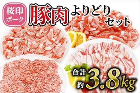 ＜桜印ポークよりどりセット 約3.8kg＞ 国産 ぶたにく お肉 ブタ 精肉 切り落し こま 小間切れ 豚コマ バラ ばら肉 ロース 使いやすい パック 冷凍 保存 切り身 スライス おかず お弁当 惣菜 揚げ物 小分け ポークカレー 肉じゃが【MI456-tr】【TRINITY】