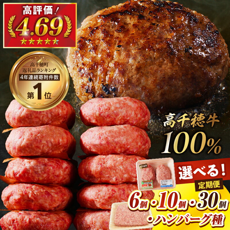 【ふるさと納税】【選べる内容量】高千穂牛100％使用!! 高評価 130g×6個 130g×10個 たね780g×2パック 2個入 × 5パック × 3回 肉汁あふれる 手作り 和牛ハンバーグ 牛肉100％ 人気 冷凍 惣菜 プレゼント 贈り物 A4等級以上 レビューキャンペーン 高千穂町 送料無料