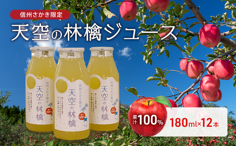 
[№5729-0467]坂城町産りんご「天空の林檎」果汁100%りんごジュース　180ml12本入り

