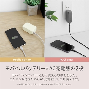 Owltech(オウルテック) 最大PD20W対応 5000mAh USB Type-C出力 ACモバイルバッテリー OWL-LPBAC5001-KI キナリ