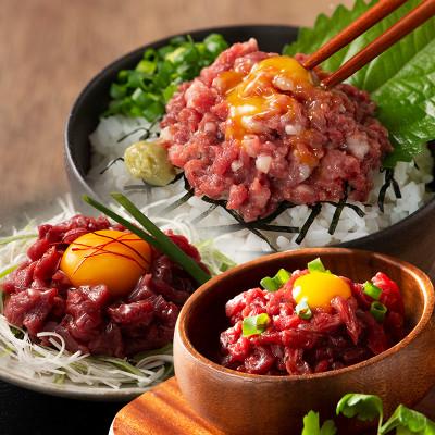 ふるさと納税 上天草市 【熊本特産】馬刺しユッケ2種とネギトロの食べ比べセット(ふじ馬刺し・国産馬刺し)(上天草市)