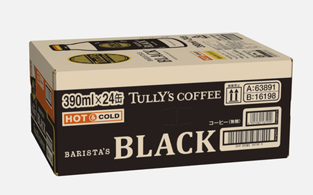131-73　【定期便3か月】TULLY'S COFFEE（タリーズコーヒー） BARISTA'S BLACK 390ml ×24本　缶コーヒー