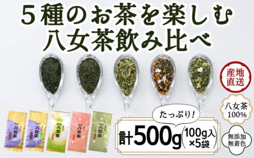 八女茶100％ お茶の世界を楽しむ！５種の茶葉飲み比べセット 100g×５袋＜岩崎園製茶＞