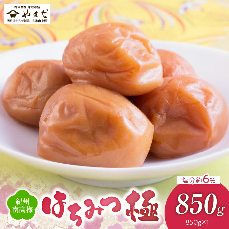 【ふるさと納税】紀州 南高梅 はちみつ 極 塩分 約6％ 850g 梅 本来 美味しい 酸味 甘さ 控えめ まろやか あっさり 味わい ごはん おかゆ うどん しらす丼 パスタ トッピング 梅干し 梅習慣 梅肉 食品 加工品 お取り寄せ 和歌山県 湯浅町 送料無料