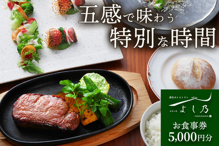 [渓谷のレストラン ステーキよし乃] お食事券 5千円分｜ステーキ コース料理 飛騨牛 松坂牛 食事券 チケット 利用券 クーポン 観光 旅行 ランチ ディナー 食事 会食 記念日 よし乃 日光市 鬼怒川 [0626]