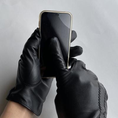 ふるさと納税 東かがわ市 手袋スマホ対応　高級羊革　筒絞りデザイン　紳士用24cm(M)黒
