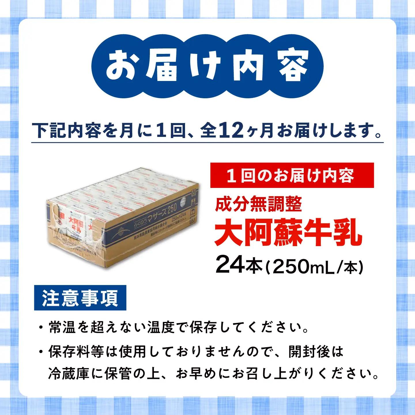 【全12回定期便】大阿蘇 牛乳 250ml24本入り 牛乳 BHBY024