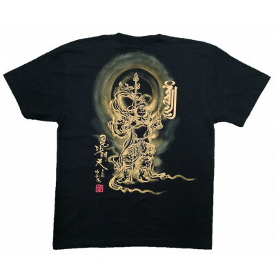 【ふるさと納税】手描きTシャツ 仏画 毘沙門天 黒 (半袖 XLサイズ)【1615047】