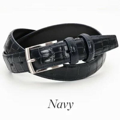 【ふるさと納税】クロコダイル調 型押しビジネスベルト 日本製 ネイビー【1670683】
