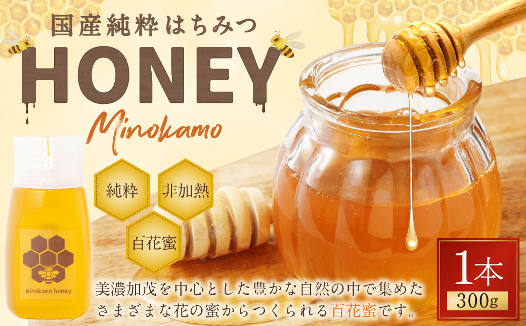 MINOKAMO HONEY はちみつ （ 300g ）| 藤井養蜂 蜂蜜 非加熱 百花蜜 国産 たれにくい M06S25