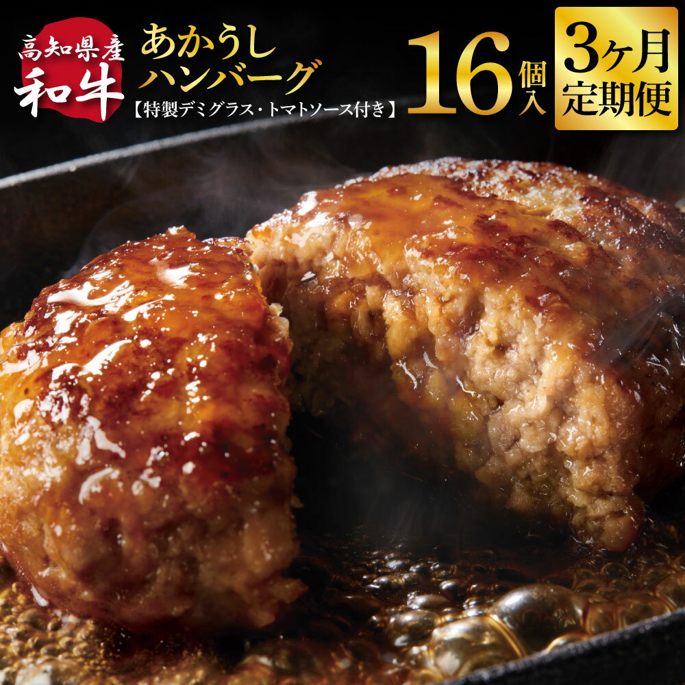 【ふるさと納税】創業50年老舗レストランの幻の和牛あかうしハンバーグ 130g×16ケ 特製デミソース&特製トマトソース×4袋 3ヶ月定期便 土佐あかうし 美鮮豚 牛肉 デミグラス ハンバーグ 小分け 冷凍 美味しい おいしい