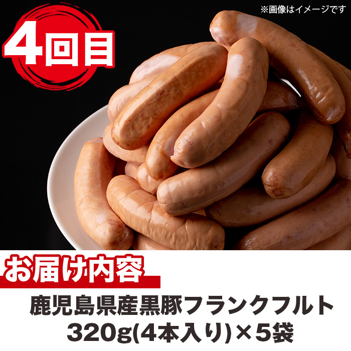 No.725 ＜定期便・全5回(連続)＞鹿児島産黒豚味わい尽くしコース(黒豚味噌漬けや炭焼き焼豚、ウインナー、切り落とし肉、フランクフルト、黒豚ロース肉)国産 【コワダヤ】
