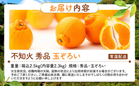 不知火 (しらぬい) 秀品 玉ぞろい 箱込 2.5kg (内容量約2.3kg)  和歌山県産 産地直送［みかんの会］