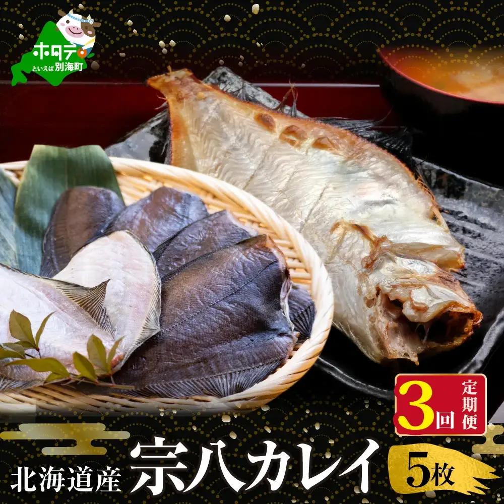 【定期便】北海道産 一夜干し 宗八 カレイ計15枚 5枚×3ヵ月【全3回】カレイ 干物 別海町
