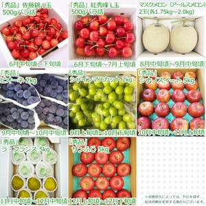 【2024年6月～12月発送分先行受付】【定期便8回】山形旬の果物8選（さくらんぼ2種/メロン/ぶどう2種/りんご2種/ラ・フランス）_H139(R6)