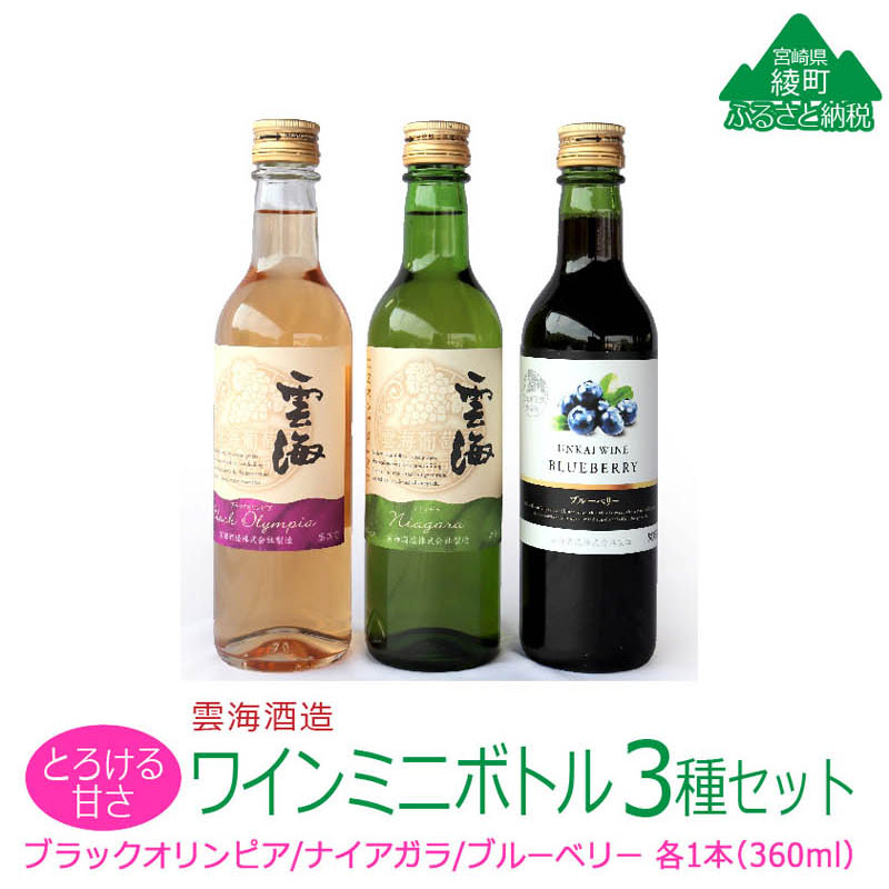 【ふるさと納税】雲海ワイン お試しミニボトル 3種類 白 ブルーベリー 飲みやすい 甘口 ワイン 少量 360ml