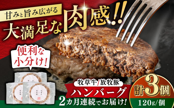 【全2回定期便】　【牧草牛×放牧豚】ハンバーグ 3個 《厚真町》【GOODGOOD株式会社】 ハンバーグ 牛肉 豚肉 小分け 冷凍配送 北海道 [AXBP022]