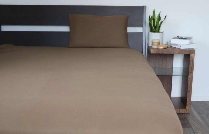 【tissu de coton/ダブルガーゼ】シングルフラットシーツ＆ピローケースセット（ブラウン） G1965