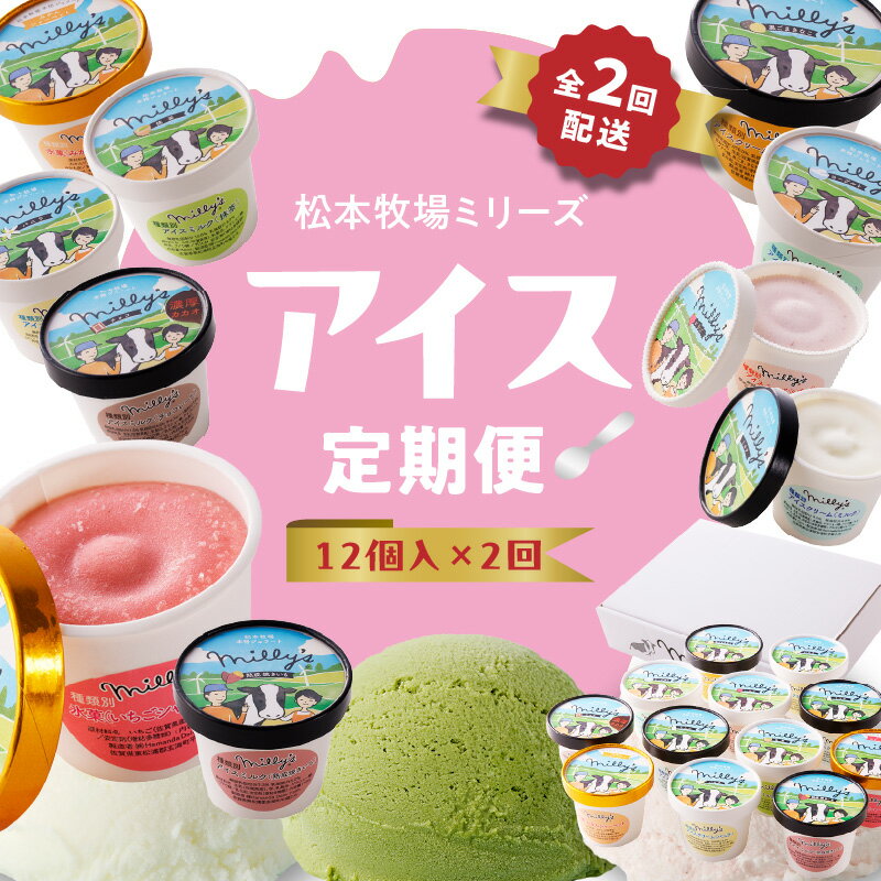 【ふるさと納税】松本牧場アイス定期便（12個入り×2回） 〜本格ジェラート＆シャーベット〜／ 氷菓子 自然豊か 松本牧場 搾りたて 新鮮なミルク 玄海町産素材使用 いちご みかん チョコチップ 本格ジェラート シャーベット アイスクリーム ＼レビューキャンペーン実施中／