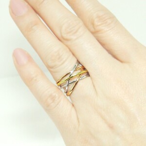 PT900/K18イエローゴールド/K18ピンクゴールド 3カラー地金幅広リング【34199-4】