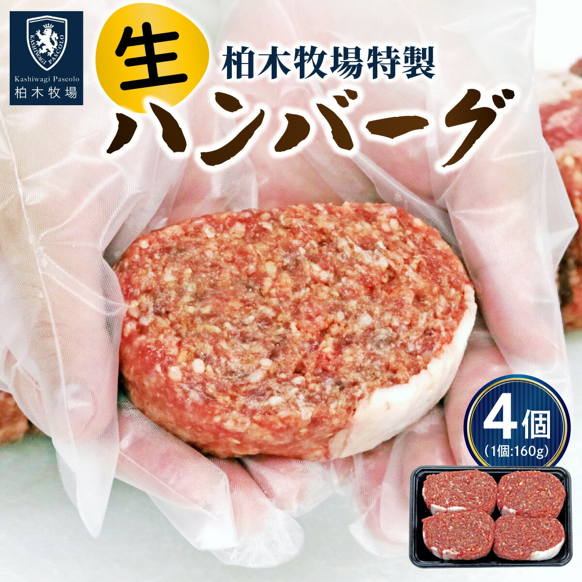 【ふるさと納税】柏木牧場特製 生ハンバーグ 160g×4個 [国産牛100%] ジュワッと肉汁まで美味い！(冷蔵配送)｜国産 ハンバーグ 冷蔵 グルメ ギフト お惣菜 惣菜 [0354]