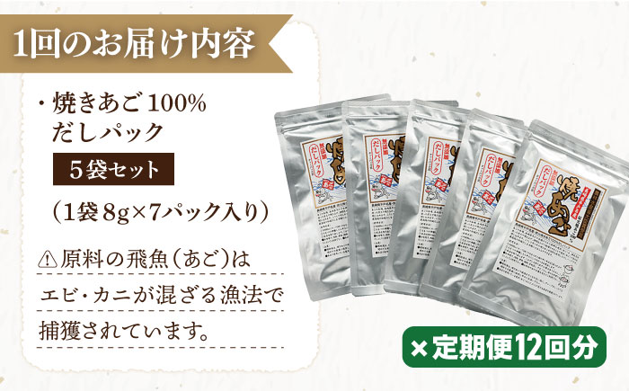 【12回定期便】焼きあご100％だしパック 5袋【林水産】[KAA237]/ 長崎 平戸 調味料 だし 出汁 焼あご あご 飛魚 とびうお トビウオ パック 小分け 定期便年越しそば