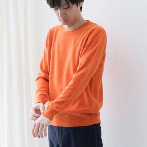 カシミヤ ラウンドネックプルオーバー度詰 カシミヤ カシミヤ（キャロット）男性用サイズ:S(40)≪白田のカシミヤ≫ 