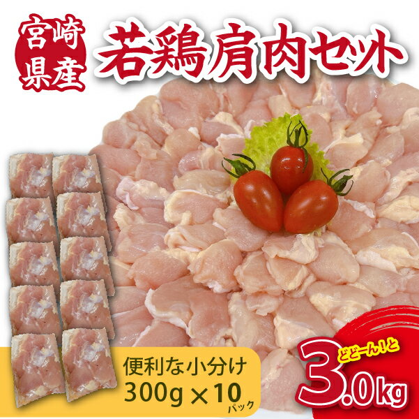 【ふるさと納税】【やわらか新食感】宮崎県産若鶏肩肉3kgセット（300g×10P 希少部位 国産 安心安全 鶏肉 若鶏 冷凍）