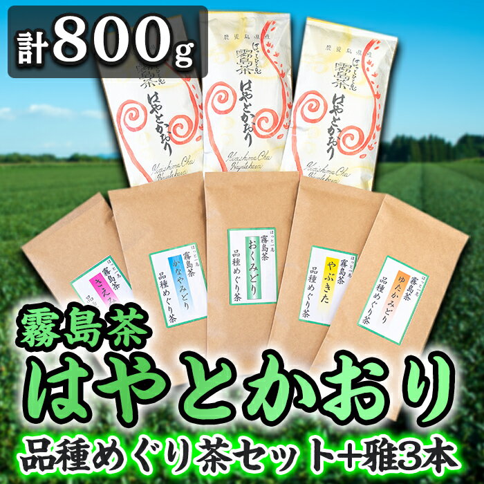 【ふるさと納税】霧島茶　はやとかおり(詰合せ)品種めぐり茶セット、雅3本【マル竹園製茶】
