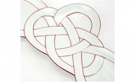 A25-477 有田焼 朱線 松結び 長皿 前菜皿 2枚セット 24to3 西富陶磁器