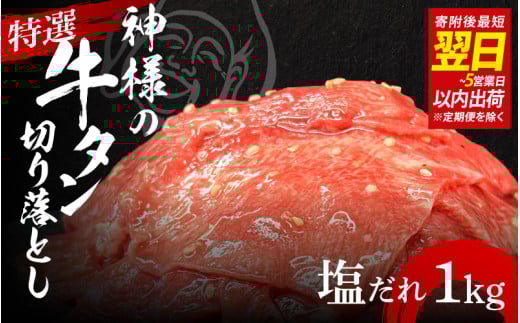 【 スピード発送 】  特選神様の牛タン切り落とし　1kg（塩だれ2p）  /  食べ比べ  訳あり スピード配送 お肉の神様