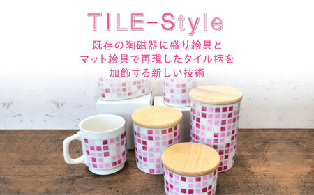 【美濃焼】TILE-Style キャニスター S/Lセット ピンク【青木転写】キッチン雑貨 保存容器 ふた付き容器 キャニスター 砂糖 塩 調味料 お菓子 ピンク 桃 レトロ かわいい おしゃれ 陶器