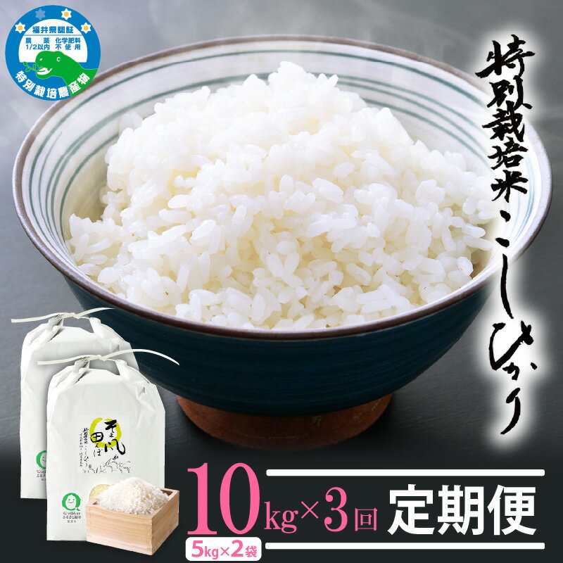 【ふるさと納税】 令和7年産 米 定期便 ≪3ヶ月連続お届け≫ 特別栽培米 コシヒカリ 10kg × 3回 福井県産米（有機肥料100% 農薬7割減）「そよ風田んぼ」【人気品種 こしひかり 計30キロ】 [e10-h003]