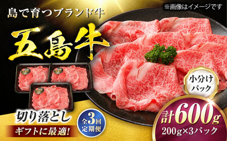 【3回定期便】五島牛 切り落とし 600g（200g×3P）五島市/meat shop FUKU[PHF014]