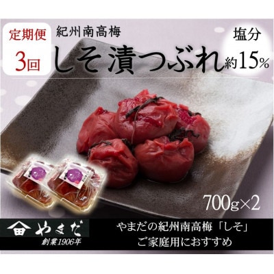 【3ヵ月毎定期便】紀州南高梅しそ漬つぶれ(塩分約15%)700g×2全3回【4086716】