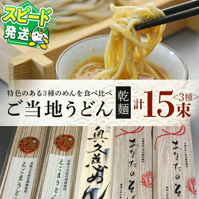 【ふるさと納税】＜すぐ届く！＞乾麺ご当地うどん 3種セット(小) 乾麺 そば 詰合せ 名物 茨城県 奥久慈めん えごまうどん 常陸秋そば 高品質 高級そば粉 自然乾燥 あなたのそばに 荏胡麻 老舗 スピード発送 すぐ 届く【（有）中橋製麺所】【ho0868】