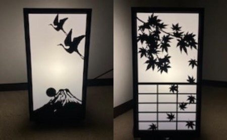 鉄製 行燈（あんどん）四季 工芸品 装飾品 インテリア 電化製品 行灯 春夏秋冬 室内 室外 電気 灯 ライト 