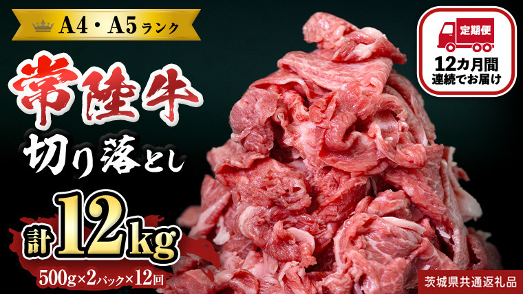 
            【定期便】 全12回 【 常陸牛 】 切り落とし 1kg (茨城県共通返礼品) 国産 切落し 焼肉 焼き肉 お肉 A4ランク A5ランク ブランド牛
          
