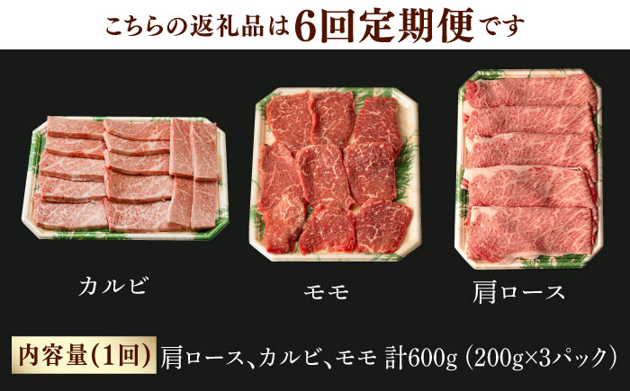 【第6回定期便】和牛 バーベキュー セット 肩ロース カルビ モモ 計600g (200g×3) 【夢ファームシュシュ】 [WF42] 肉 牛肉 ロース 焼肉 定期便