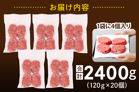 [ジュワッと肉汁まで美味い！] 柏木牧場特製 国産牛100%ハンバーグ (120g×20個)｜国産 ハンバーグ 冷凍 グルメ ギフト お惣菜 惣菜  [0068]