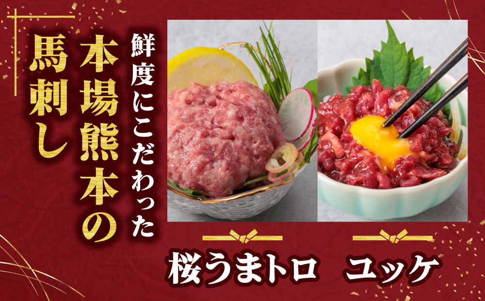 【千興ファーム】5種食べ比べ 国産 鮮馬刺し バラエティーセット 計340g 赤身  桜うまトロ ユッケ 大トロ ロース  専用タレ付き 小分け 真空パック 熊本 阿蘇市