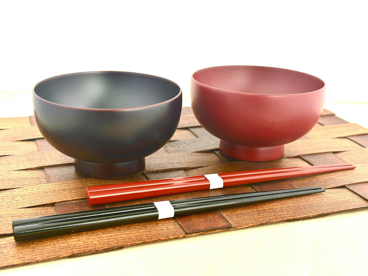 【ふるさと納税】川連漆器　箸付夫婦坪汁椀（銀朱・銀溜）紙箱入[H2-5502]