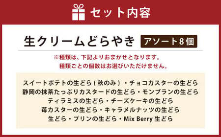 【12ヶ月定期便】 菊川さくら屋の生クリームどらやき（アソート8個） お菓子 和菓子 スイーツ 和スイーツ どら焼き 焼菓子 おやつ 生どら おまかせ 8個 定期 冷凍