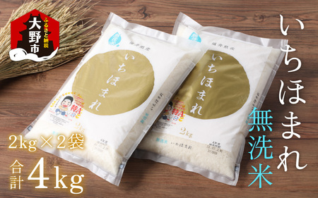 【福井のブランド米】【令和7年産】【特A獲得】いちほまれ 無洗米 2kg × 2袋