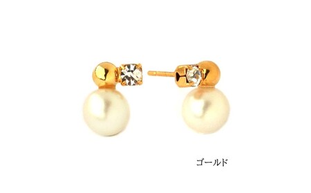 【ギフト対応可】艶パールにビジュー寄り添うアシンメトリーピアス(カラー：ゴールド)【043-016-1】ピアス パール アクセサリー ジュエリー K18GP 上品 お洒落 日常使い ギフト プレゼント