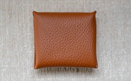 本革コインケース（茶色）7.5×7.5cm【ann's  jam・ハンドメイド品】 034-002