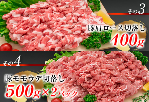 豚肉 切り落とし 4種 セット 合計2.2kg 日南市産 ポーク 国産 食品 おかず お弁当 おつまみ 万能食材 豚ロース 豚バラ 豚モモ 豚ウデ 切落し 食べ比べ 人気 おすすめ カレー 焼肉 生姜